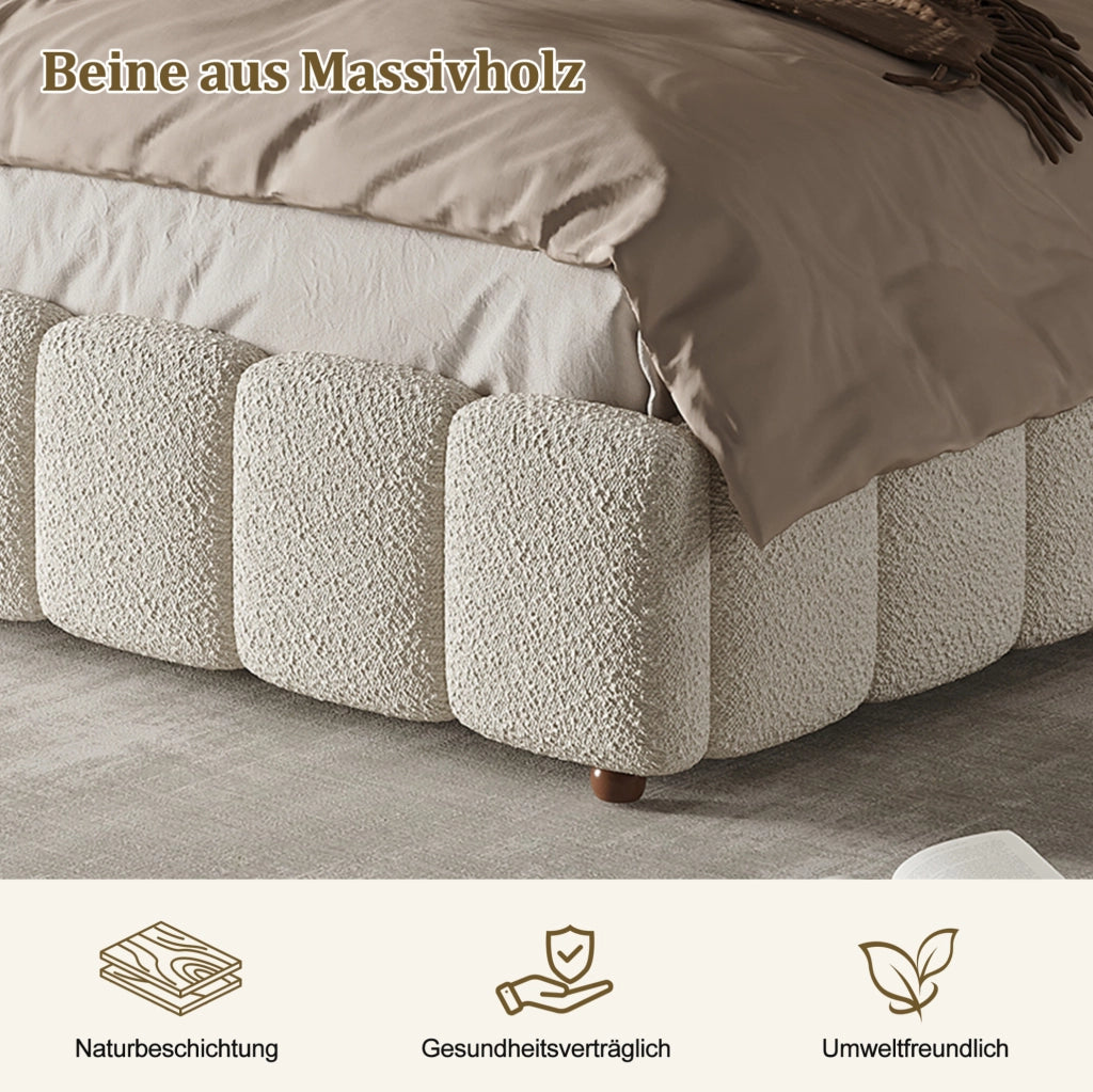 LETTO Matrimoniale Imbottito 160x200 cm Bouclé Bianco con Rete a Doghe