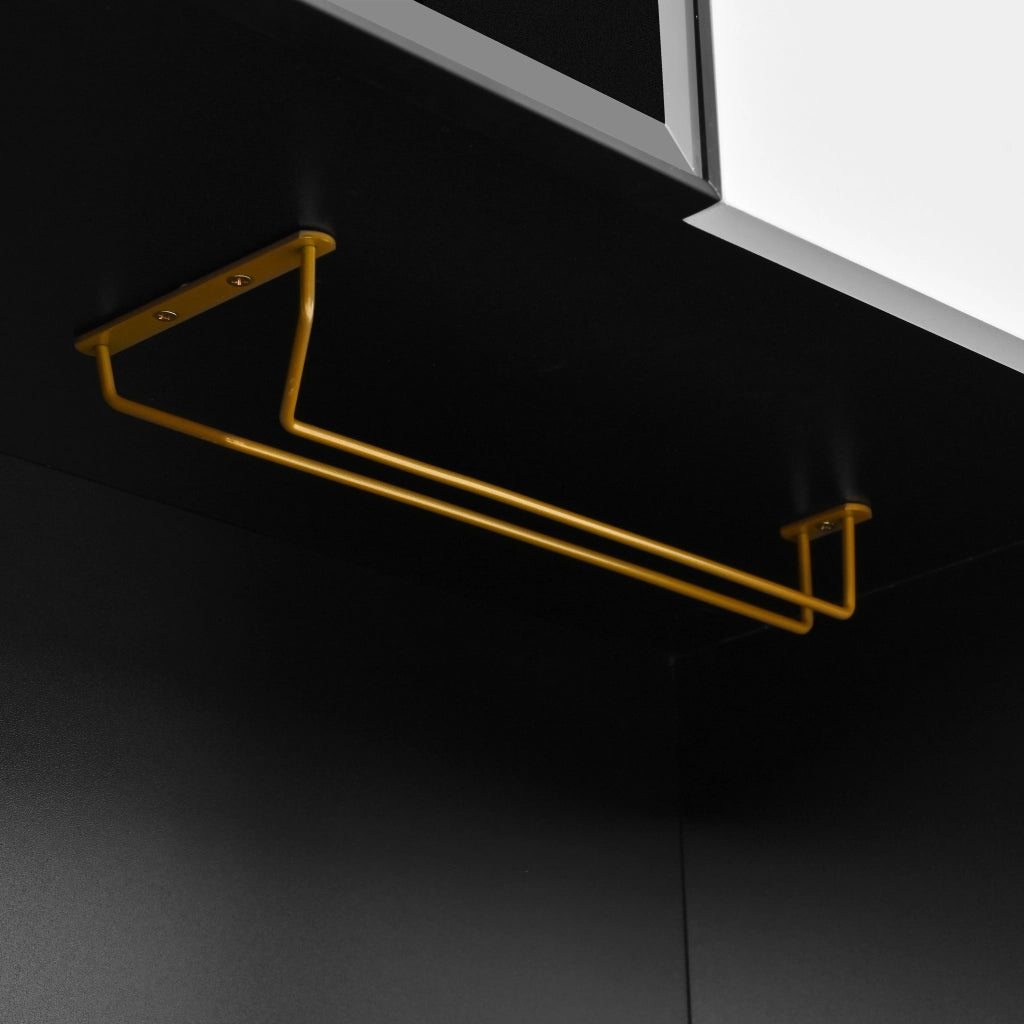 Cristalliera con LED regolabile via app; 3 cassetti e portabicchieri dorato in MDF bianco e nero 120 ¡Á 40 ¡Á 160 cm
