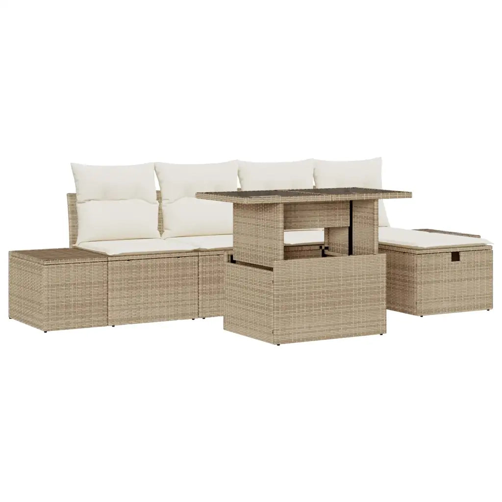 Set Divano da Giardino 6 pcs Beige polyrattan