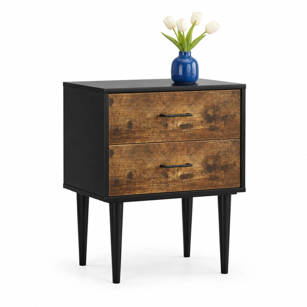 Comodino 2 cassetti 51x38x66 cm MDF marrone vintage stile industriale