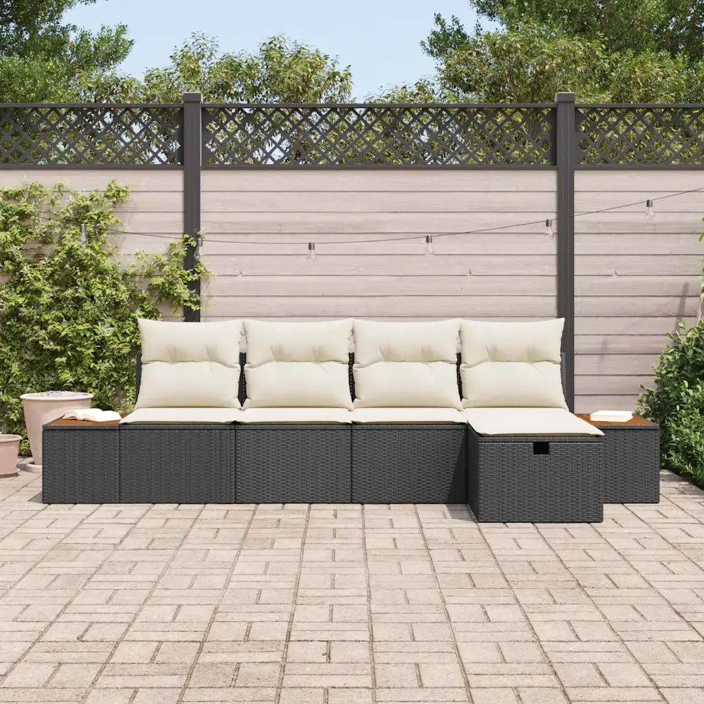 Set Divano da Giardino con cuscino 5 pcs Nero polyrattan