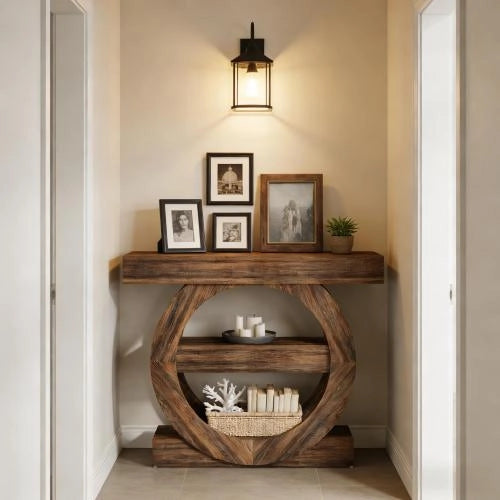 Consolle con 3 ripiani aperti stile rustico per ingresso e soggiorno in legno marrone rustico 105 × 30 × 85 cm