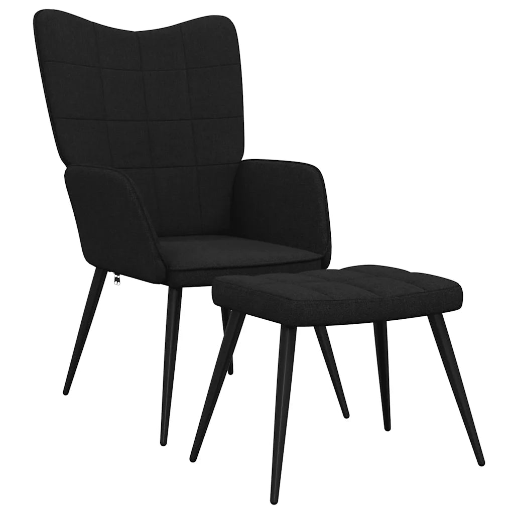 Poltrona | Sedia Relax con Sgabello Nero in Tessuto
