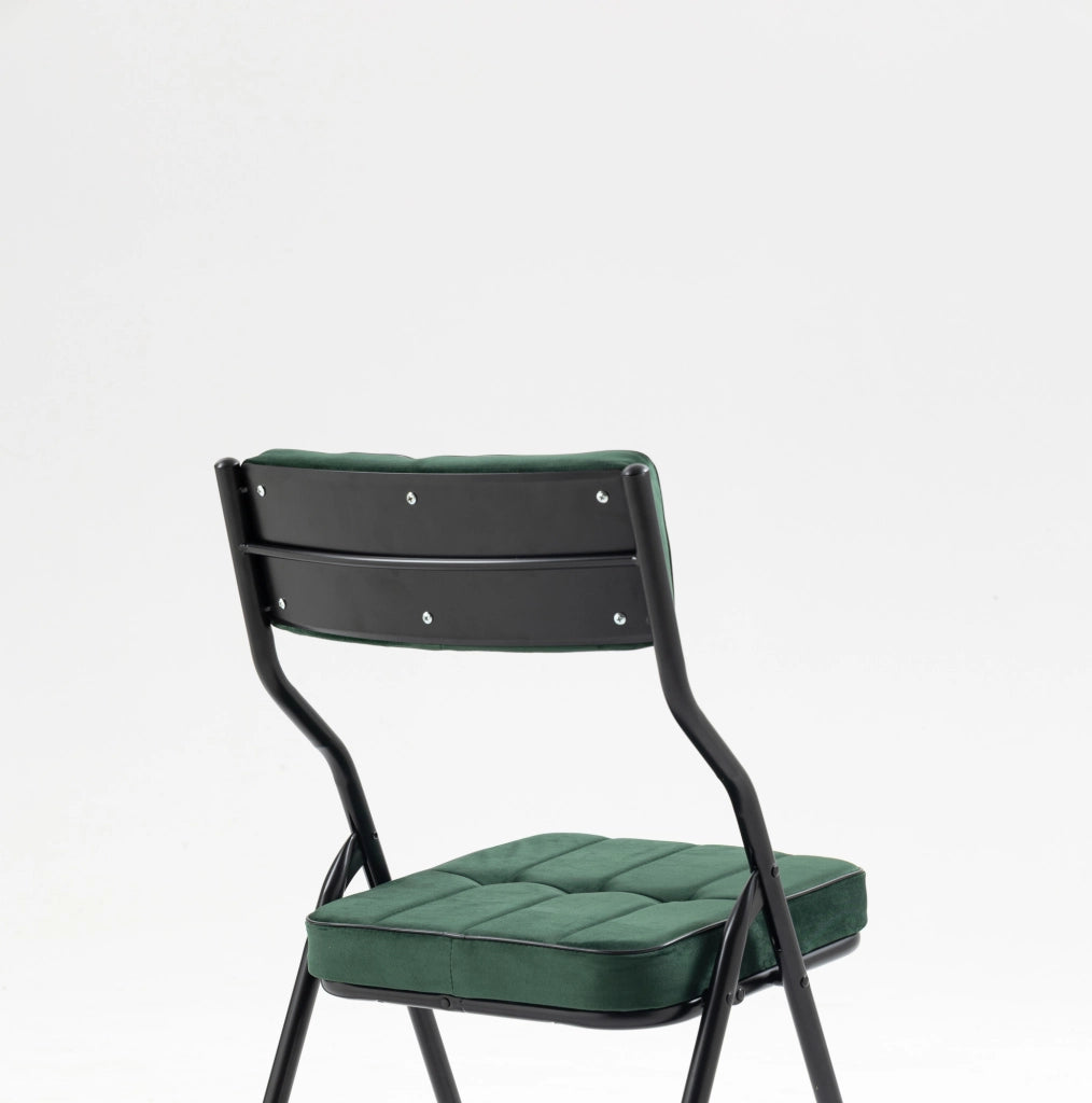 Set di 2 sedie pieghevoli imbottite in velluto verde con struttura in acciaio