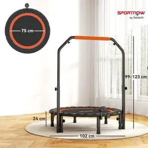 Mini-Trampolino Fitness 102 cm con Monitor LCD, Maniglia Regolabile in Altezza 4 Livelli, Portata 100 kg per Allenamento Efficace