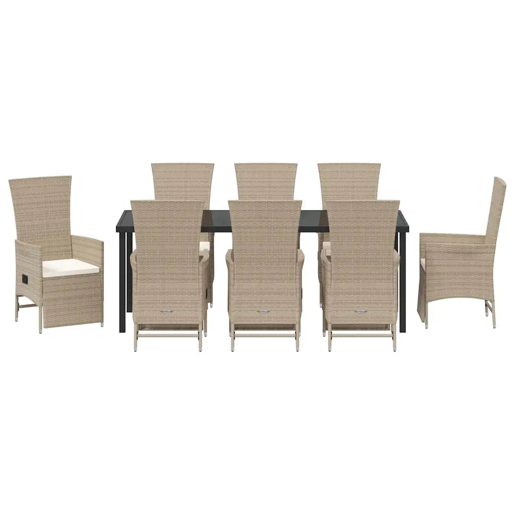 Set da Pranzo per Giardino con cuscino 9 pcs Beige polyrattan 3379477