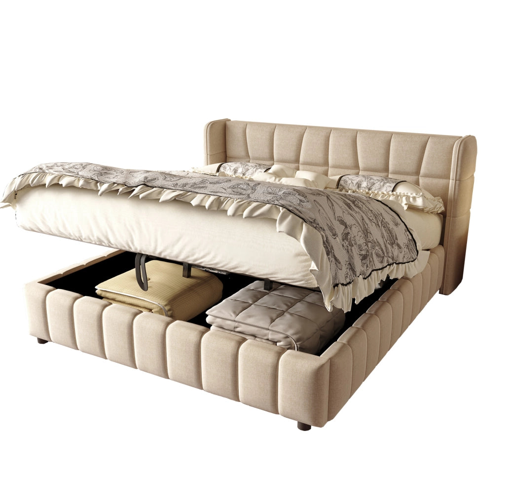 Letto imbottito contenitore beige 180 x 200 cm con sollevamento