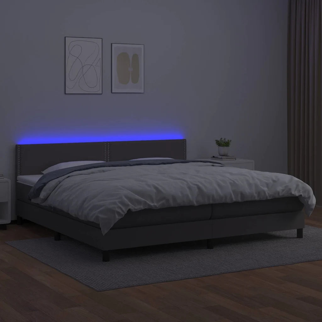 Giroletto Molle con Materasso e LED Grigio 200x200cm Similpelle 3134187