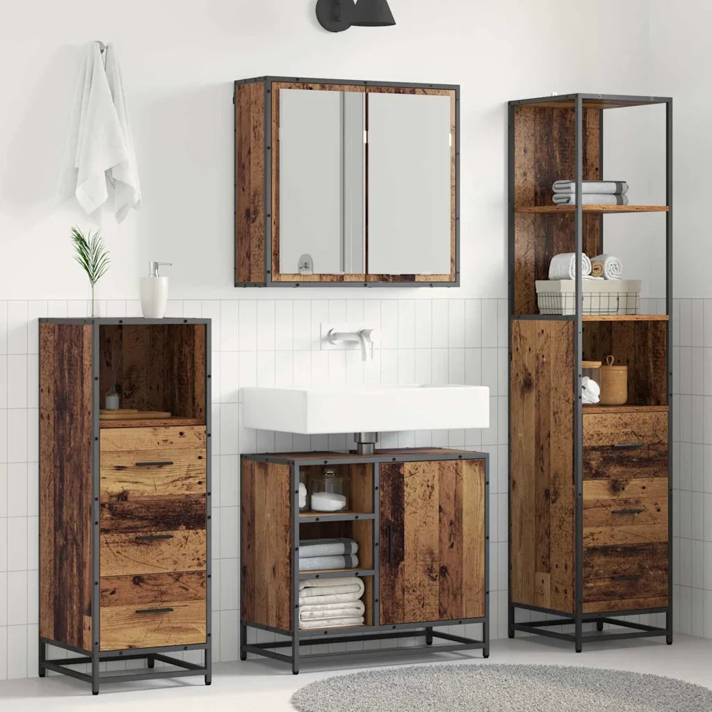 Set di mobili per il bagno con cassetto 4 pcs Legno vecchio