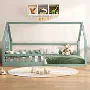 Letto per bambini a forma di casetta 90x200 cm in legno di pino e MDF, colore verde