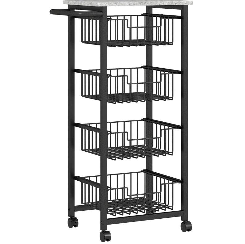 Carrello da cucina a 4 livelli 49,5 x 31 x 91 cm grigio chiaro in metallo con ruote