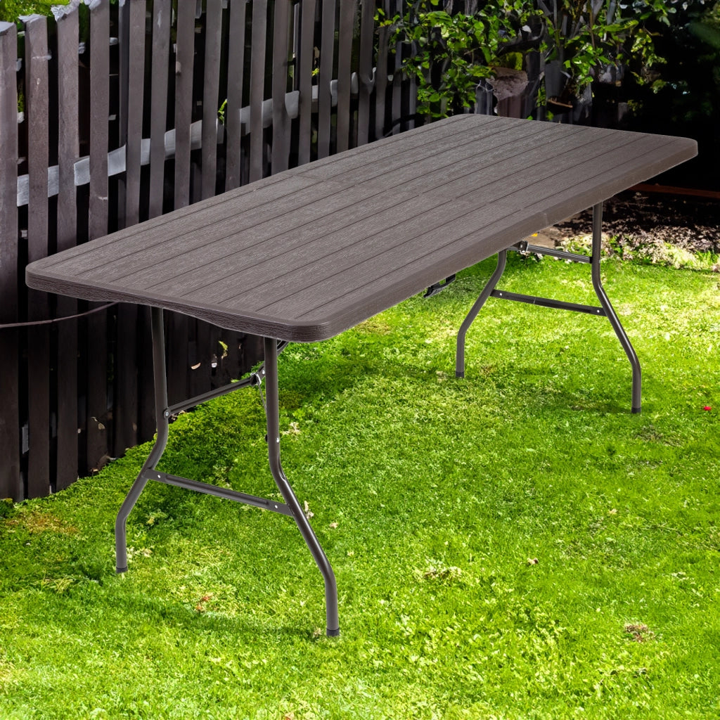 Tavolo Moderno Pieghevole Interno Esterno Richiudibile Struttura In Acciaio Per Feste Giardino Campeggio Vacanze Lunghezza 180 Cm Tavolino Pic Nic Esterno Salvaspazio Camping Terrazzo - Marrone