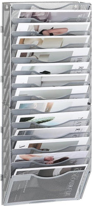 Organizzatore a muro per documenti A4, 14 compartimenti, color argento