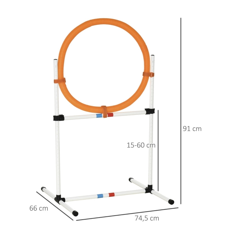 Ostacolo agility per animali 2 in 1 con anello removibile e barra; giallo in plastica; 74.5 × 66 × 91 cm