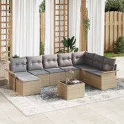 Set Divano da Giardino con cuscino 9 pcs Nero Poly Rattan