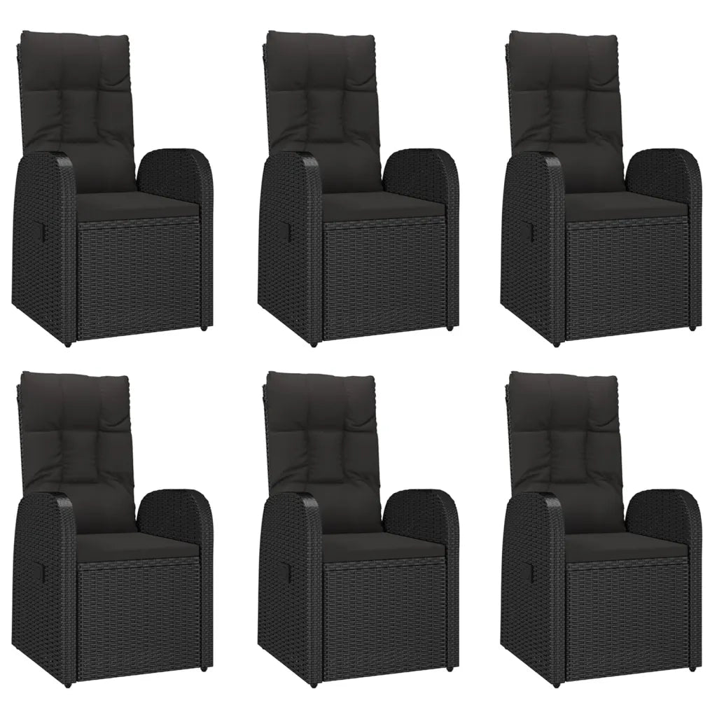 Set da Pranzo da Giardino 7 pz Nero con Cuscini in Polyrattan 3157603
