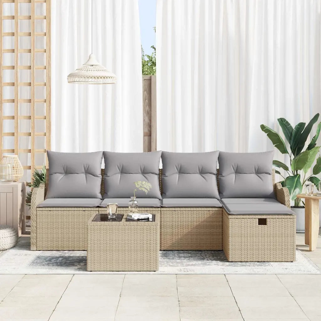 Set Divano da Giardino 6 pcs Beige e Grigio Chiaro polyrattan