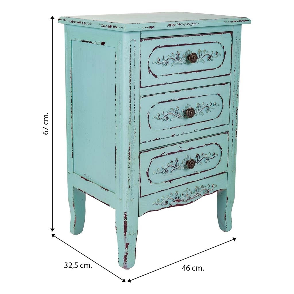 Comodino in legno blu 46x32,5x67