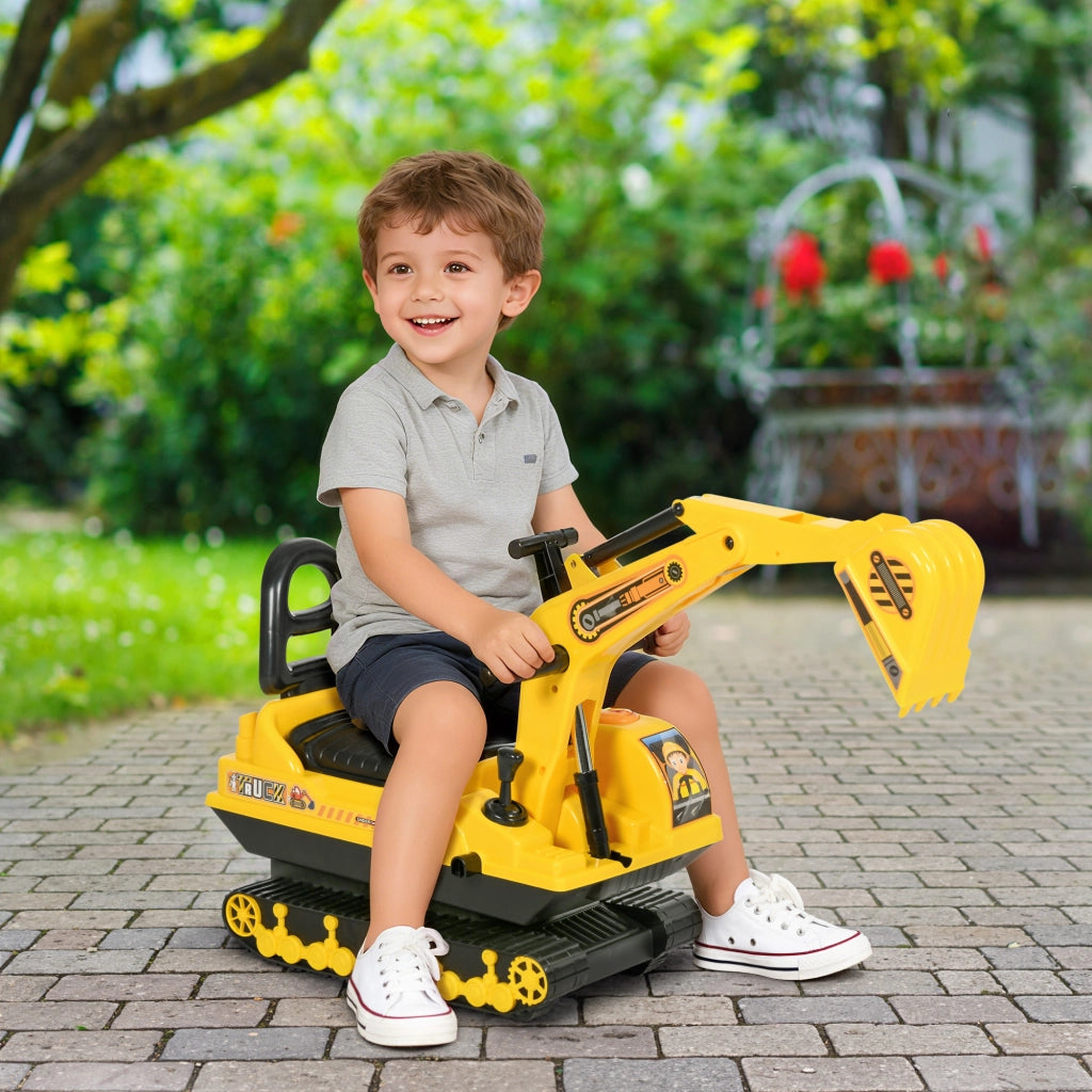 EasyComfort Escavatore Ruspa Giocattolo Cavalcabile per Bambini max. 30 kg con Schienale, Braccio Mobile e Vano Contenitore, 78x24x58.5cm