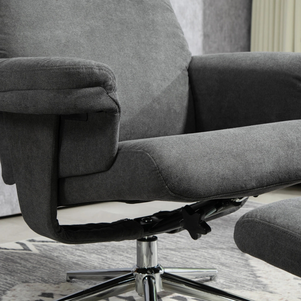Poltrona Relax con Poggiapiedi in Velluto, Sedia Recliner con Schienale Regolabile fino a 130°, Grigio Scuro, Portata 150 kg