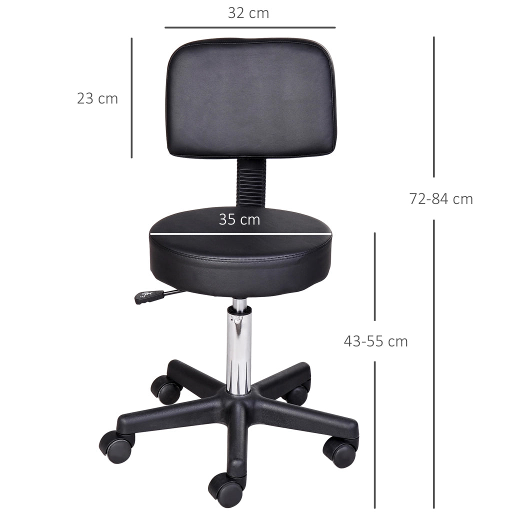 Sgabello girevole ULEVR nero con schienale, altezza regolabile 43-55 cm e 5 ruote in nylon