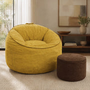 Poltrona sacco 103x95x80 cm gialla con tasca e poggiapiedi cilindrico in flanella