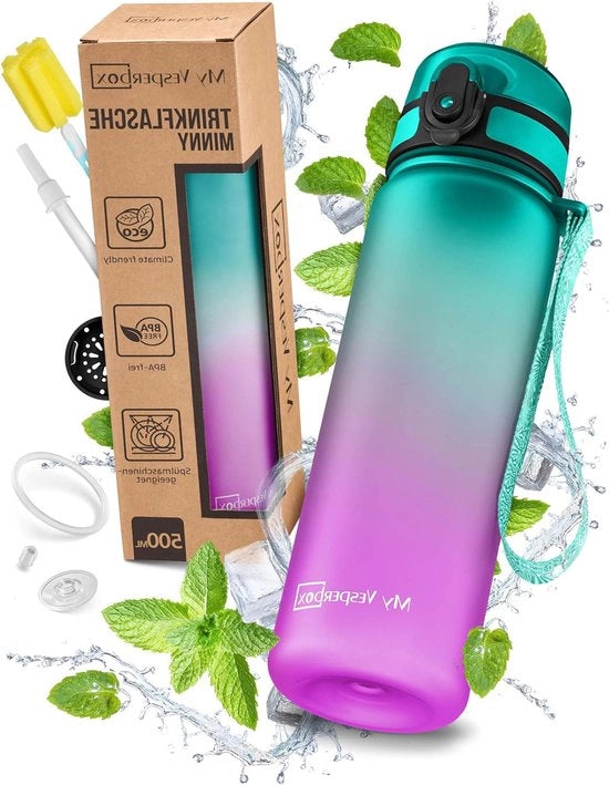 Biberon per bambini - libero da latte - 350/500/750 ml - blu/verde - privo di BPA - leggero in tritan