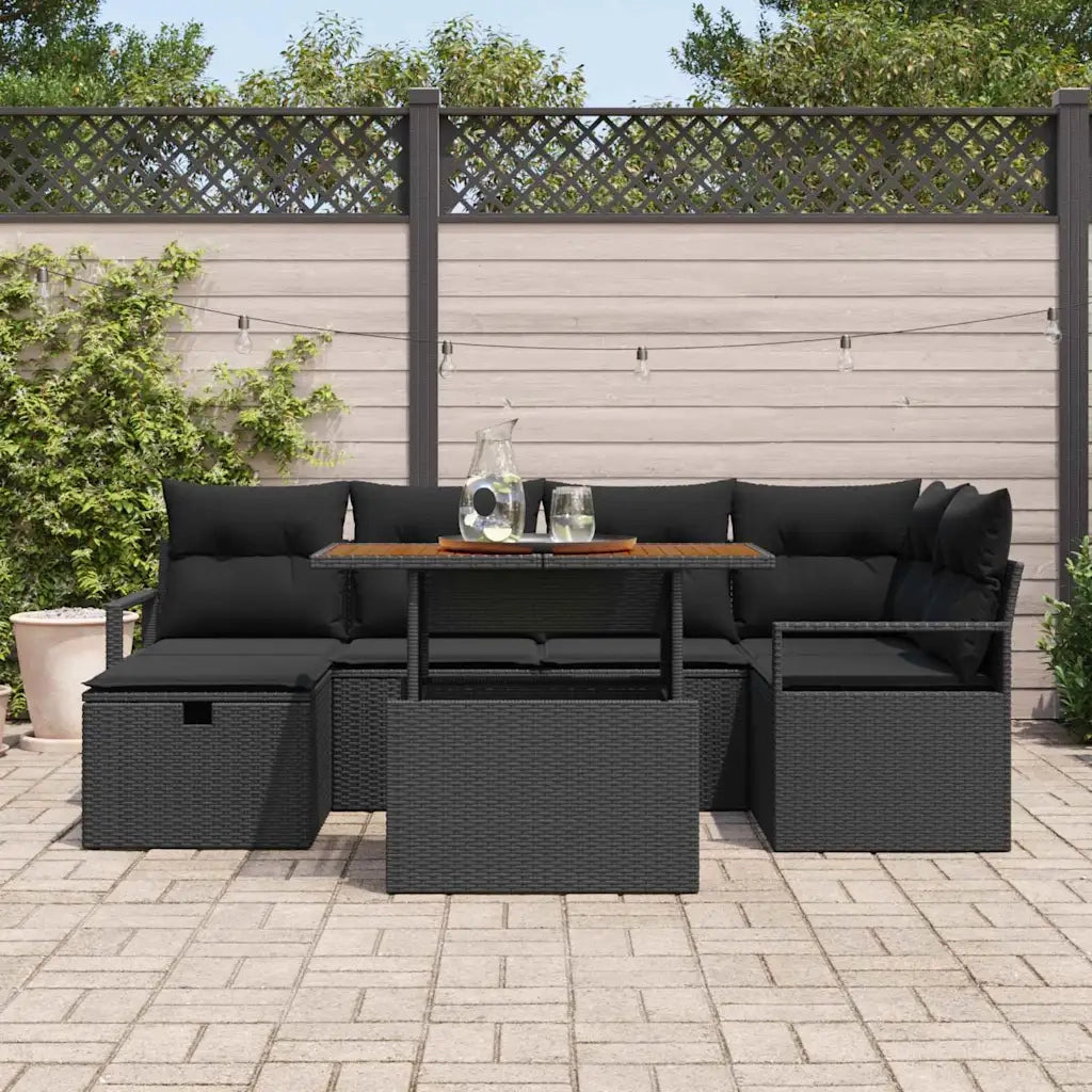 Set Divano da Giardino 7 pcs Nero polyrattan