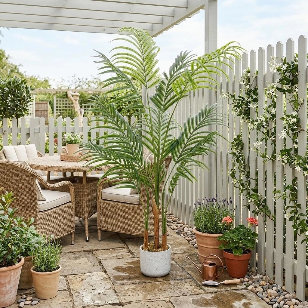 Grande Palma Tropicale Artificiale 125 cm con Foglie Resistenti in PEVA e Vaso