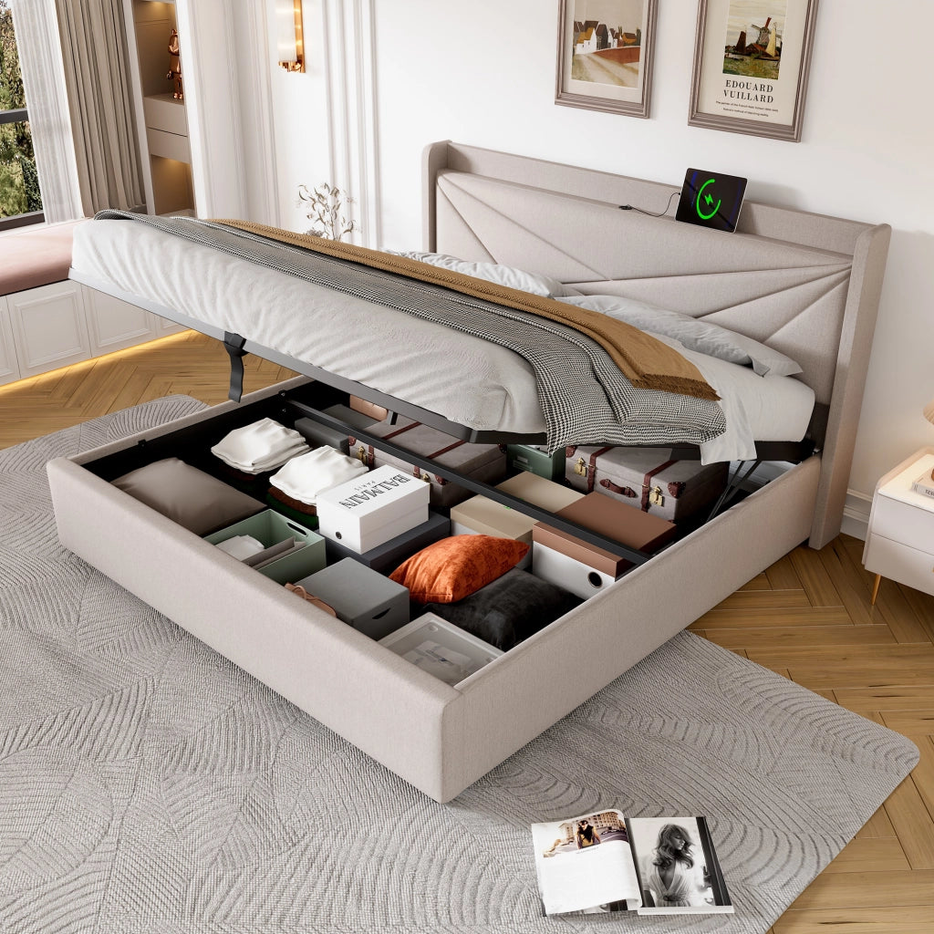 letto imbottito cotone lino beige 180x200 cm