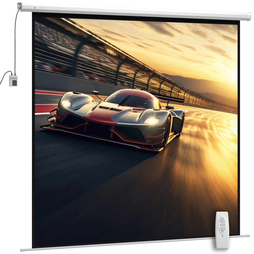 Telo Proiettore Motorizzato da 120" con Telecomando, in Plastica e Metallo, 236.5x8x236.5 cm, Bianco