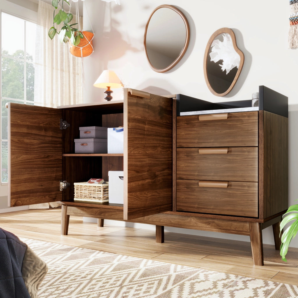 Credenza con cassetti in metallo e legno rovere scuro