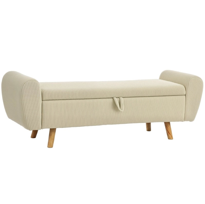 Panca contenitore in velluto a coste beige con braccioli