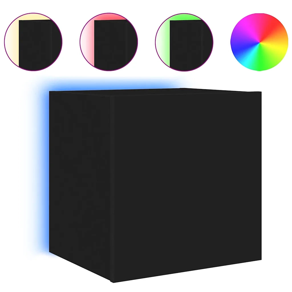 Mobile TV a Parete con Luci LED-Mobile TV a Muro Nero 40,5x35x40 cm
