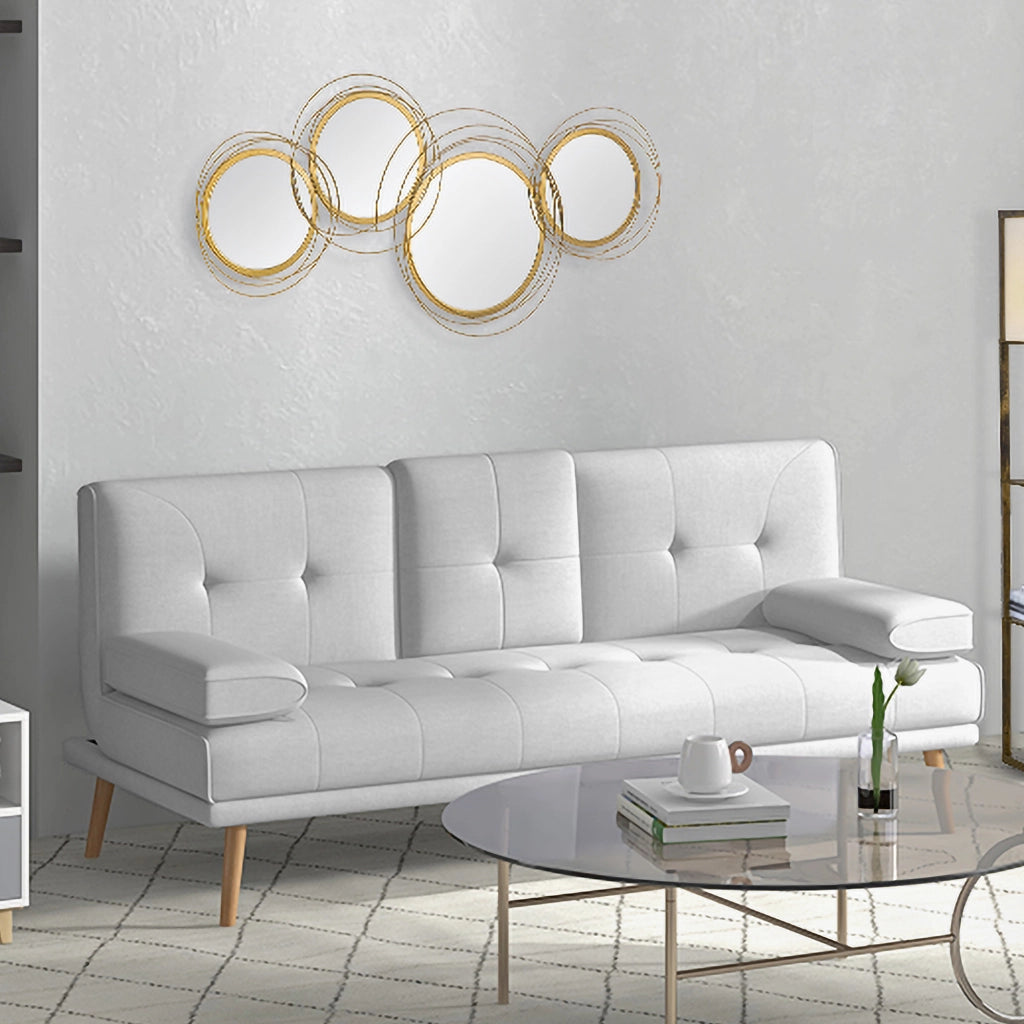 Decorazione da parete con 4 specchi rotondi in metallo dorato 107 × 56 cm per soggiorno e camera da letto