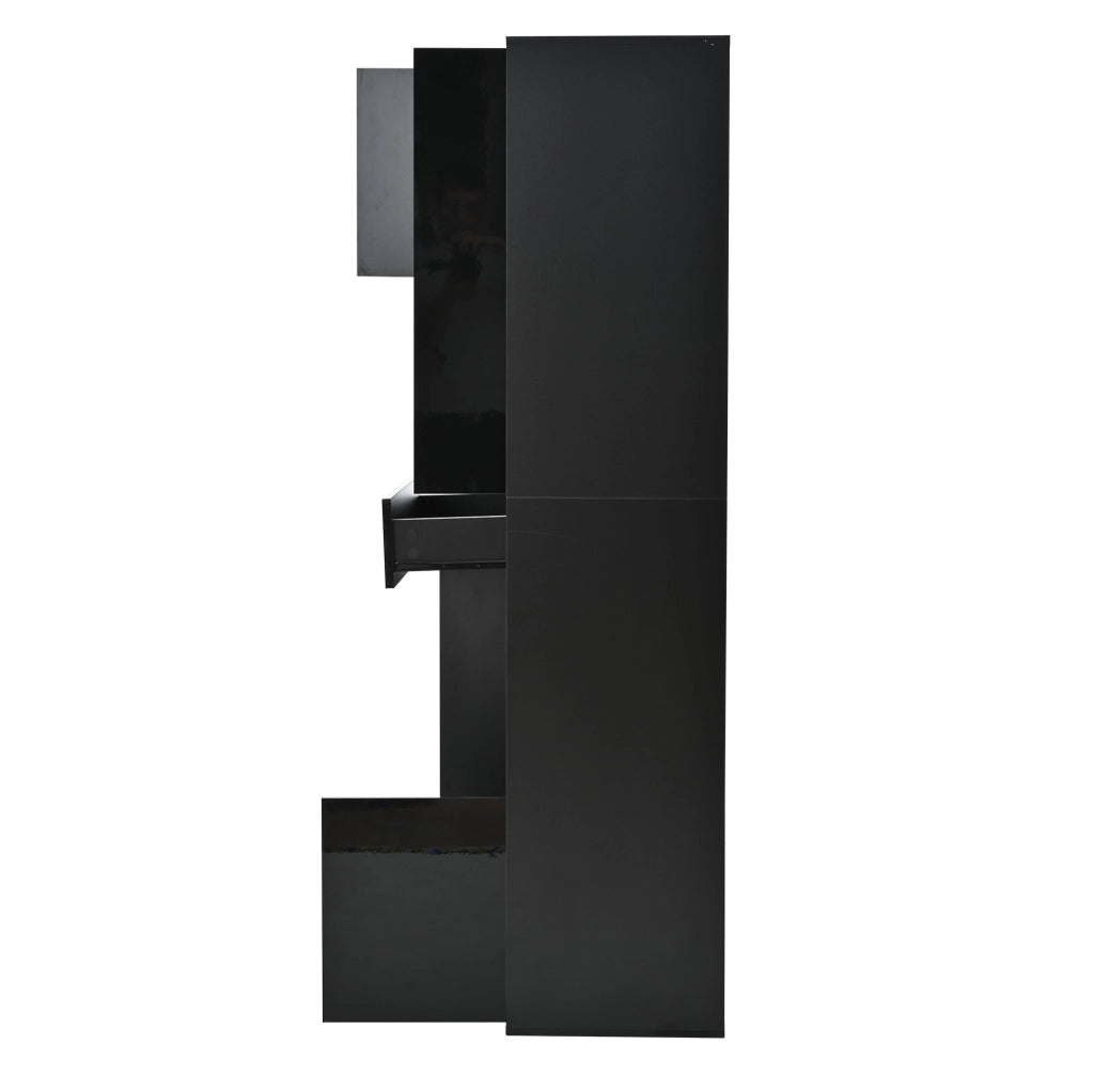 Vetrina alta 55x38x170 cm con LED; 1 cassetto e 4 vani chiusi; nera HOMVRA
