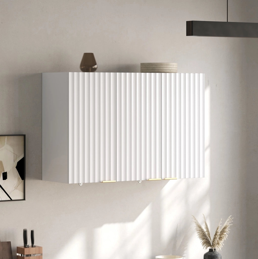 Mobile pensile da cucina 90x29x60 cm con 3 ante in MDF bianco
