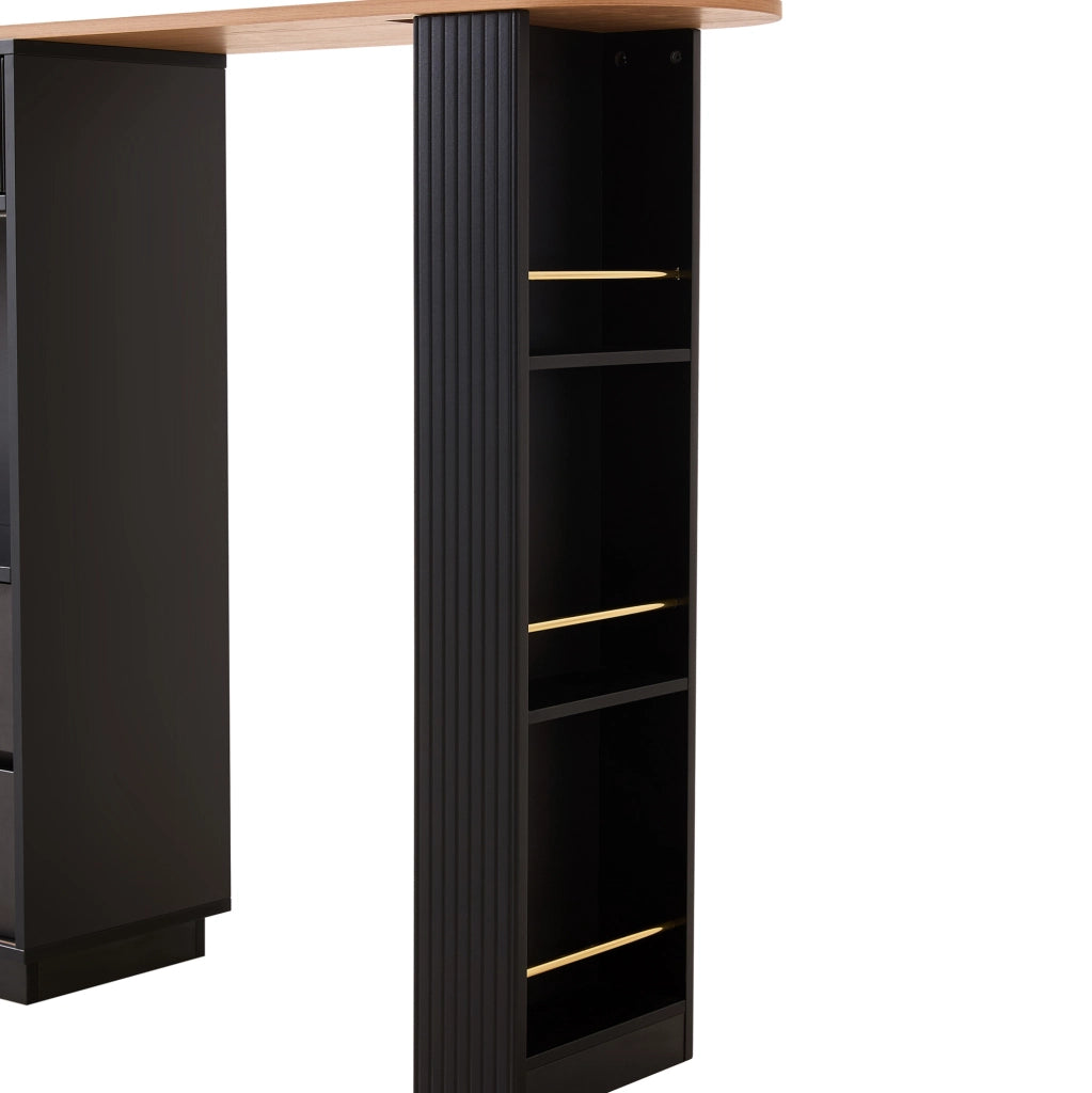Isola cucina girevole 360° con bancone bar; contenitore e LED; estensione max 183 cm; nera HOMVRA
