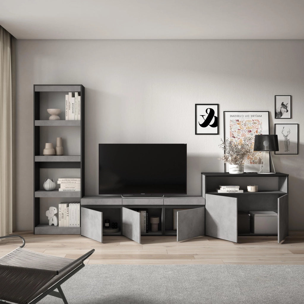 Mobile TV, Soggiorno, 310x35x186cm, Per TV fino a 65", Set di mobili, grigio cemento RF3166