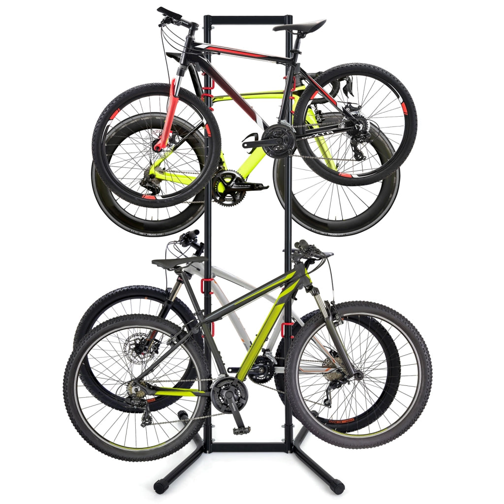 Portabici verticale a 4 posti con 8 ganci regolabili e rimovibili rastrelliera biciclette da terra, Portabici verticale per garage cantina e negozio