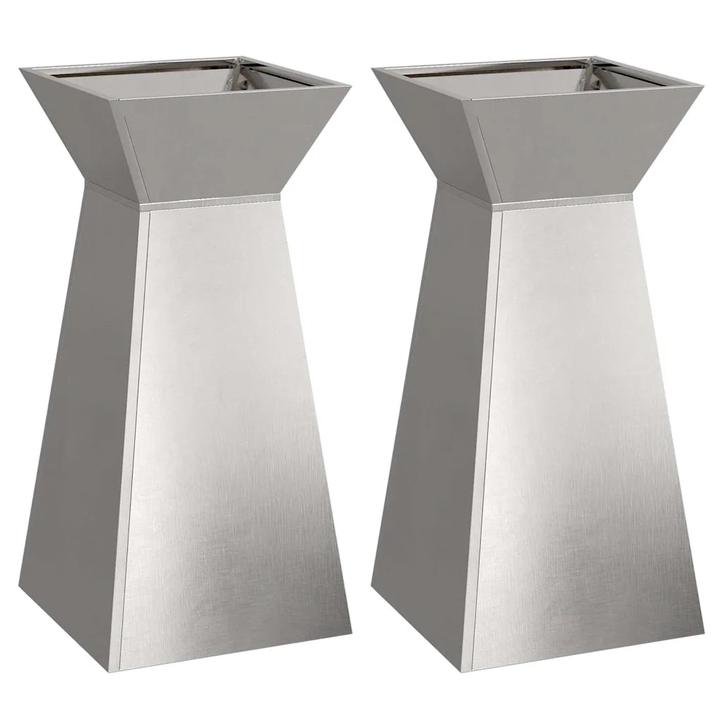 2 pz Fioriere | Cassetta per fiori | Vaso a Pilastro Argento 35 x 35 x 73 cm