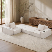 Divano modulare basso in velluto a coste beige con 2 cuscini e tasche laterali 162 × 78 × 66 cm