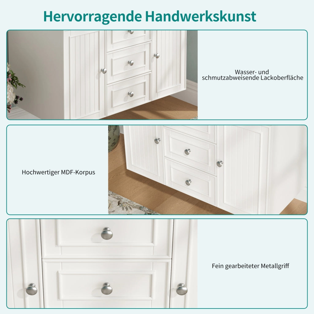 Mobile per lavabo singolo sospeso con lavabo in ceramica; cassetti e vano; bianco 78.5 × 46 × 46.8 cm