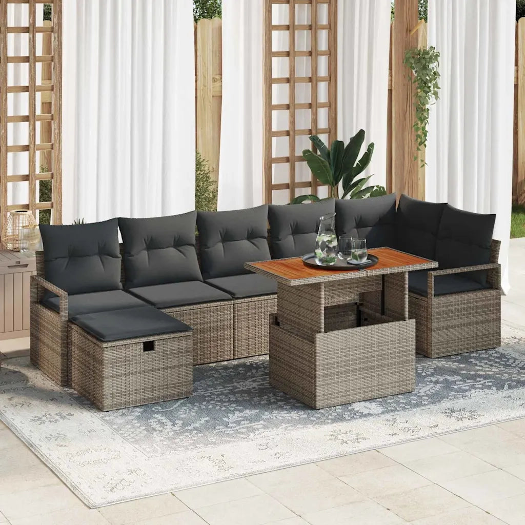 Set Divano da Giardino con cuscino 8 pcs Grigio polyrattan