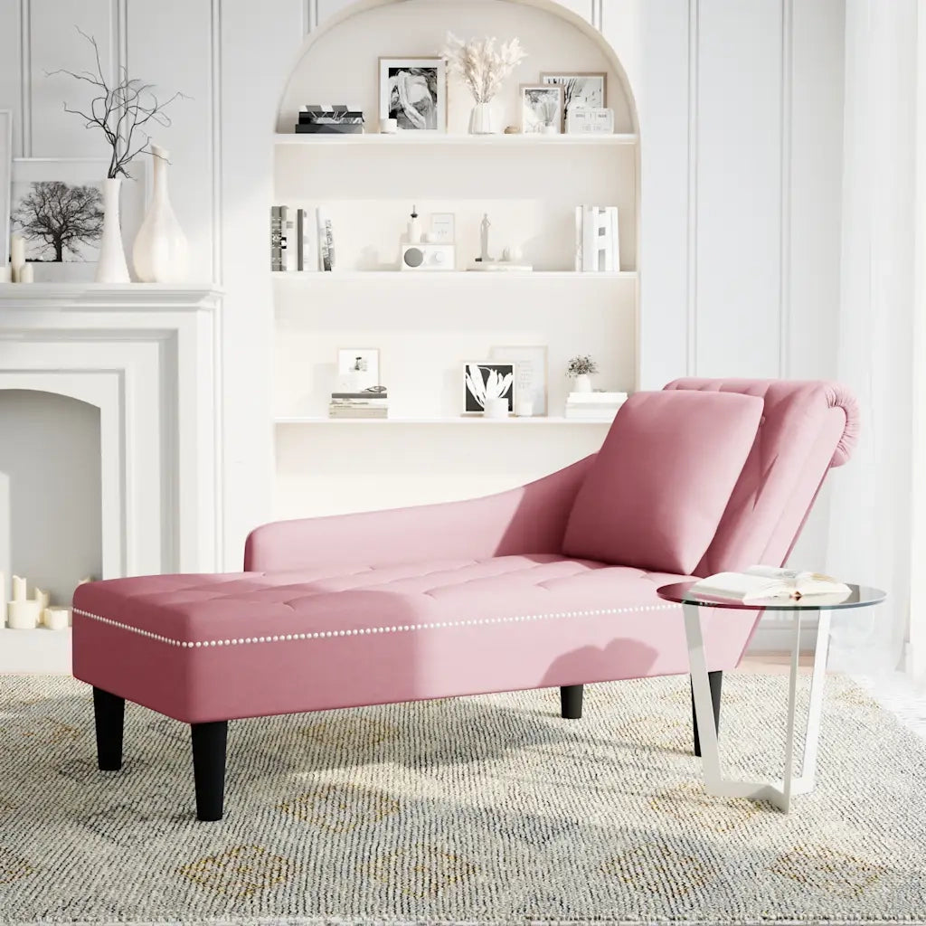 Sdraio con Cuscino e Bracciolo Destro in Velluto Rosa 4009775