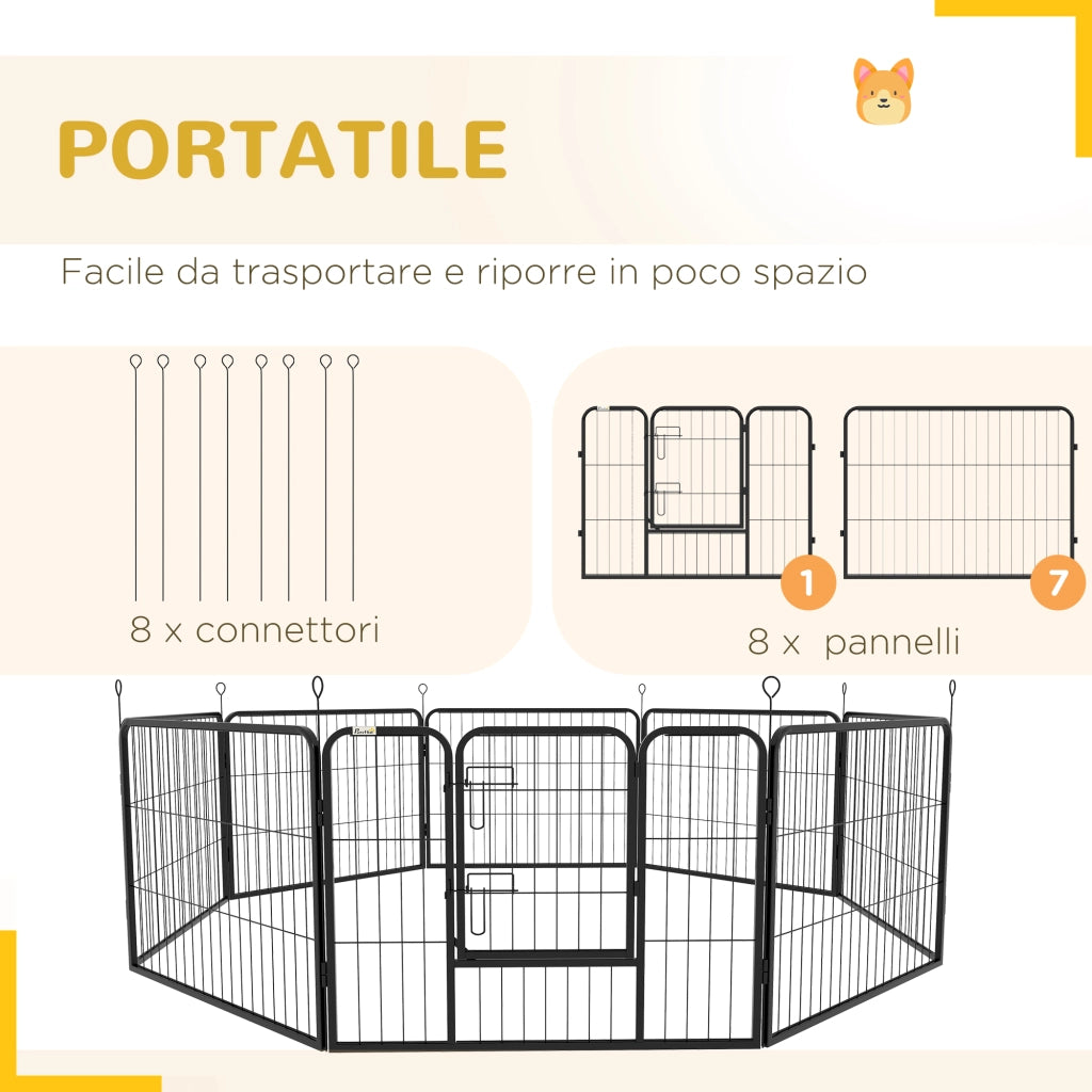Recinto per Cani 8 Pezzi Modulabile Interno Esterno ¨C zephmum ¨C Acciaio Nero 80x60 cm