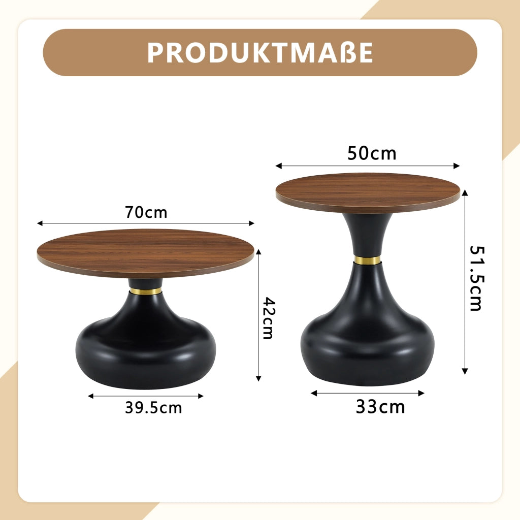 TAVOLINI DA CAFFÈ Set da 2 pezzi Ø70/50 cm Noce e Nero