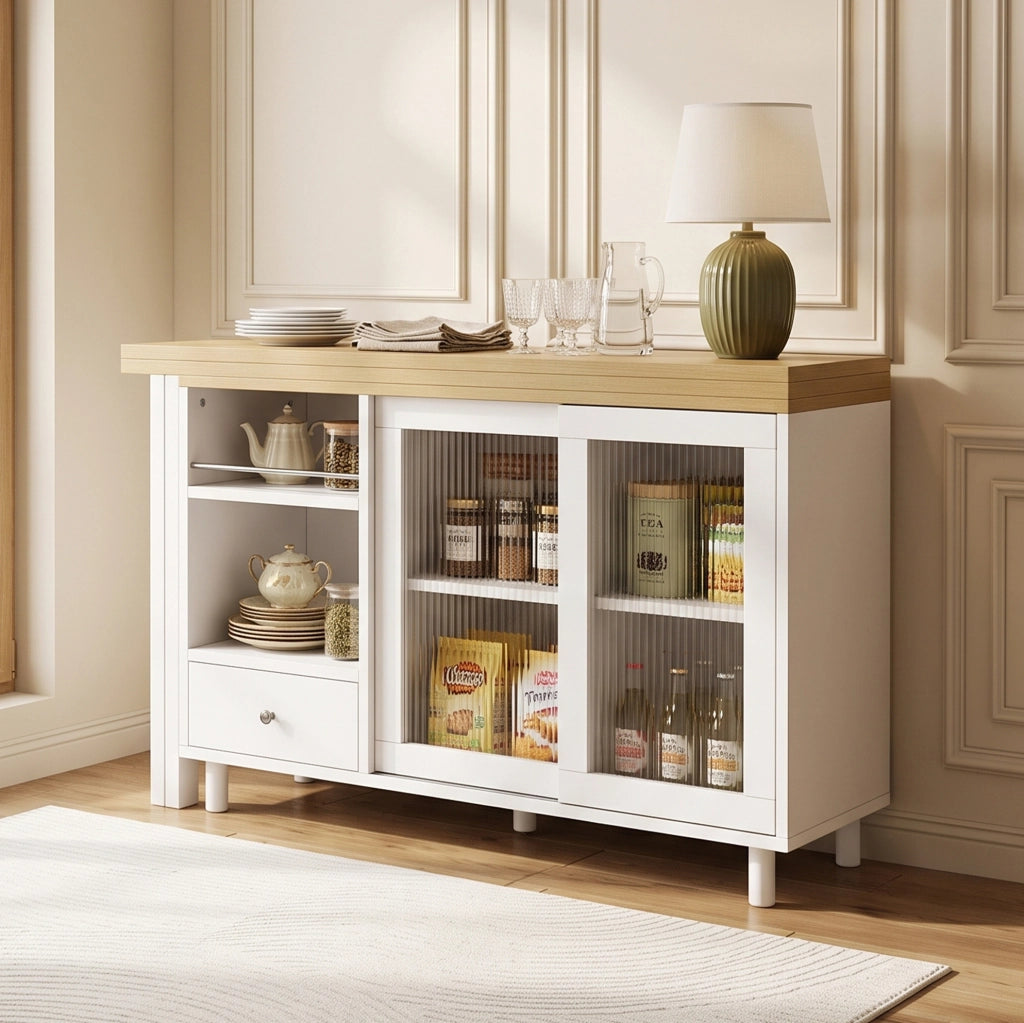 Tavolo da pranzo pieghevole estensibile con contenitore, bianco