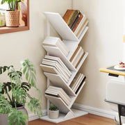 Libreria 50x24x109 cm a forma di albero con 7 ripiani in legno bianco