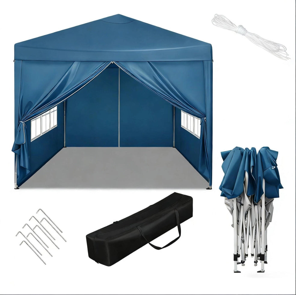 Gazebo pieghevole 3x3 m blu con tetto Oxford e pareti laterali